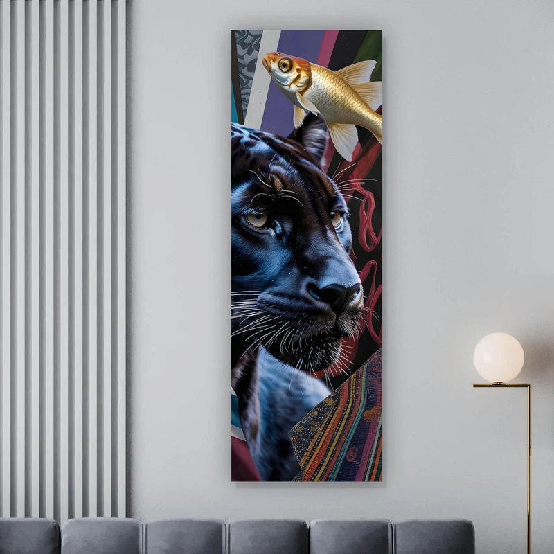 Aluminiumbild Panther und Fische modern Panorama Hoch
