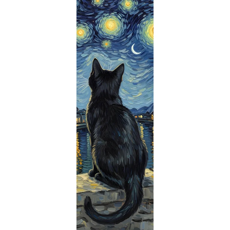 Acrylglasbild Eindrucksvolle Katze unter Sternenhimmel Panorama Hoch