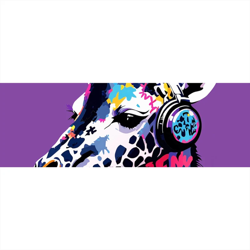 Spannrahmenbild Moderne Giraffe mit Kopfhörern Kunst Panorama