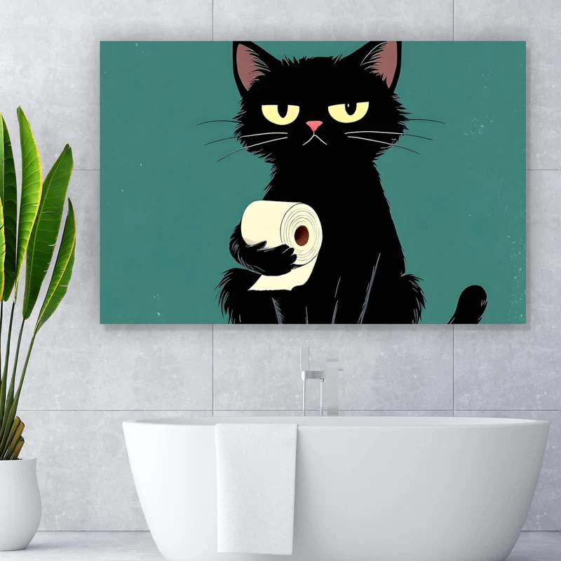 Aluminiumbild Lustige Katze mit Toilettenpapier Querformat