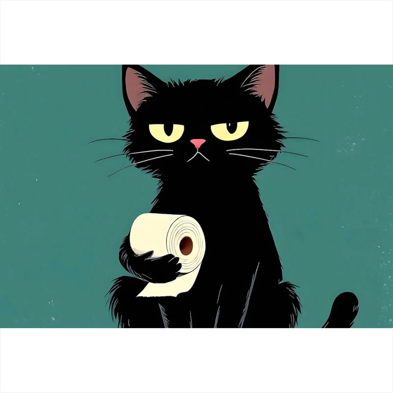 Poster Lustige Katze mit Toilettenpapier Querformat
