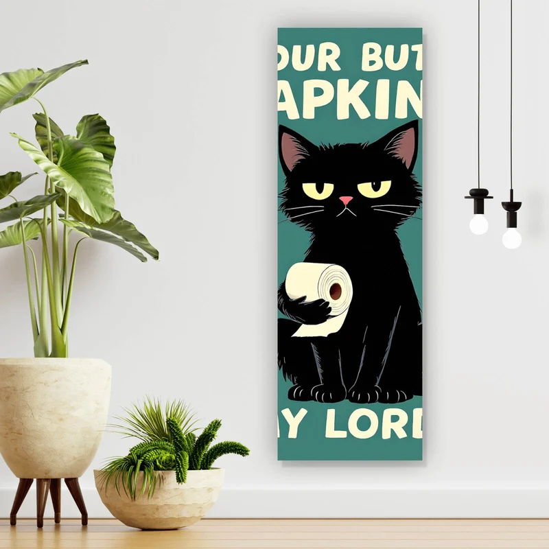Spannrahmenbild Lustige Katze mit Toilettenpapier Panorama Hoch