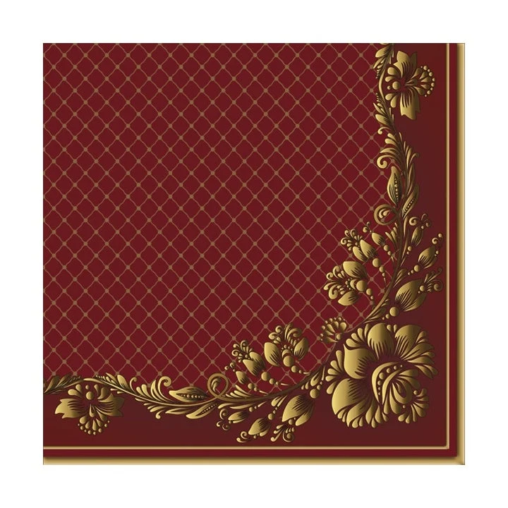 Gold Frame and Net on Crimson Eco Decoupage Napkins - 1 pc