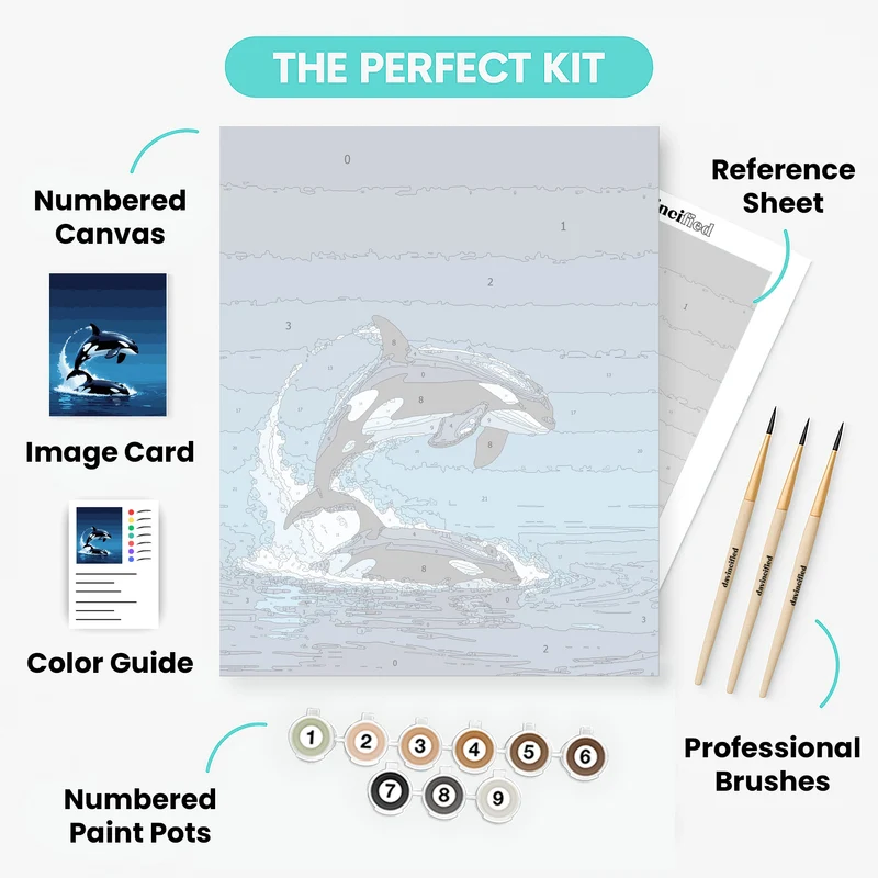 Orcas Breaching Ocean Waves - Paint by Numbers Kit