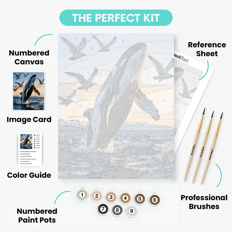 Orca Whale Breaching with Seagulls - Paint by Numbers Kit