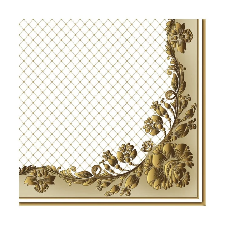 Eco Decoupage Napkins Gold Frame and Net on Beige - 1 pc