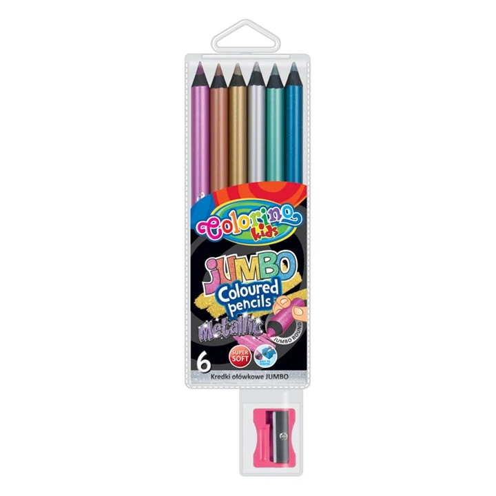 Colorino Metallic JUMBO Colored Pencils with Sharpener, Set of 6