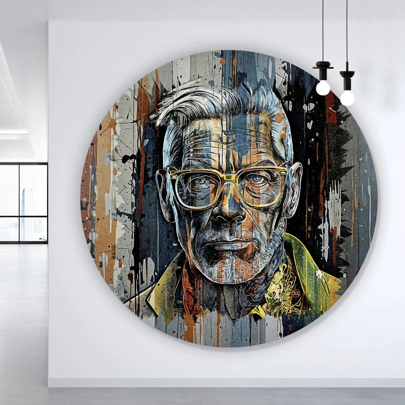Aluminiumbild Porträt Mann mit Brille Kreis