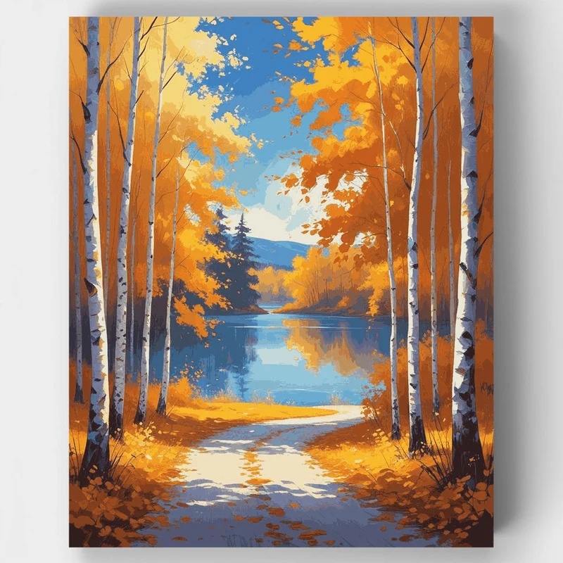 Autumn Birch Lake Reflection - Paint by Numbers Kit