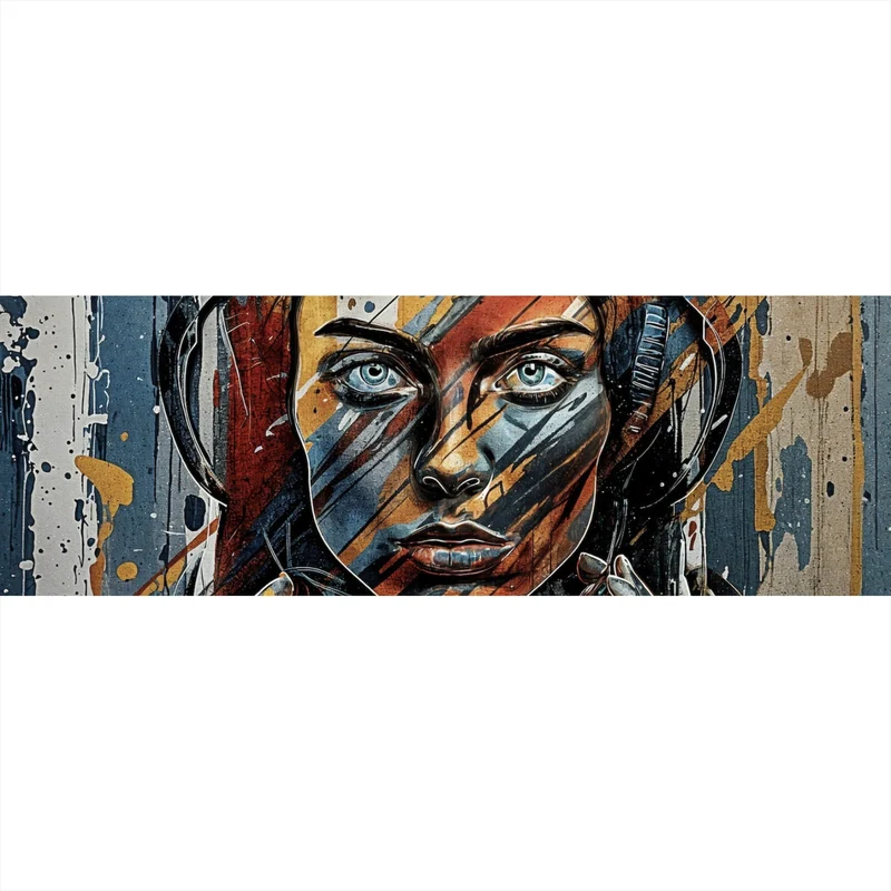 Acrylglasbild Abstraktes Frauenporträt mit Kopfhörern Panorama