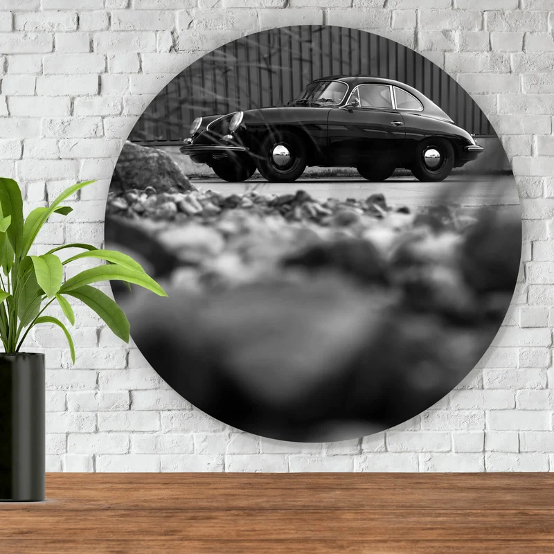 Aluminiumbild gebürstet Klassischer Sportwagen mit zeitloser Eleganz Kreis
