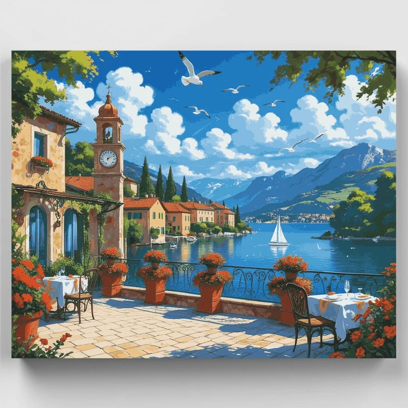 Mediterranean Lakeside Terrace - Paint by Numbers Kit