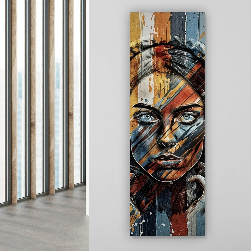 Acrylglasbild Abstraktes Frauenporträt mit Kopfhörern Panorama Hoch