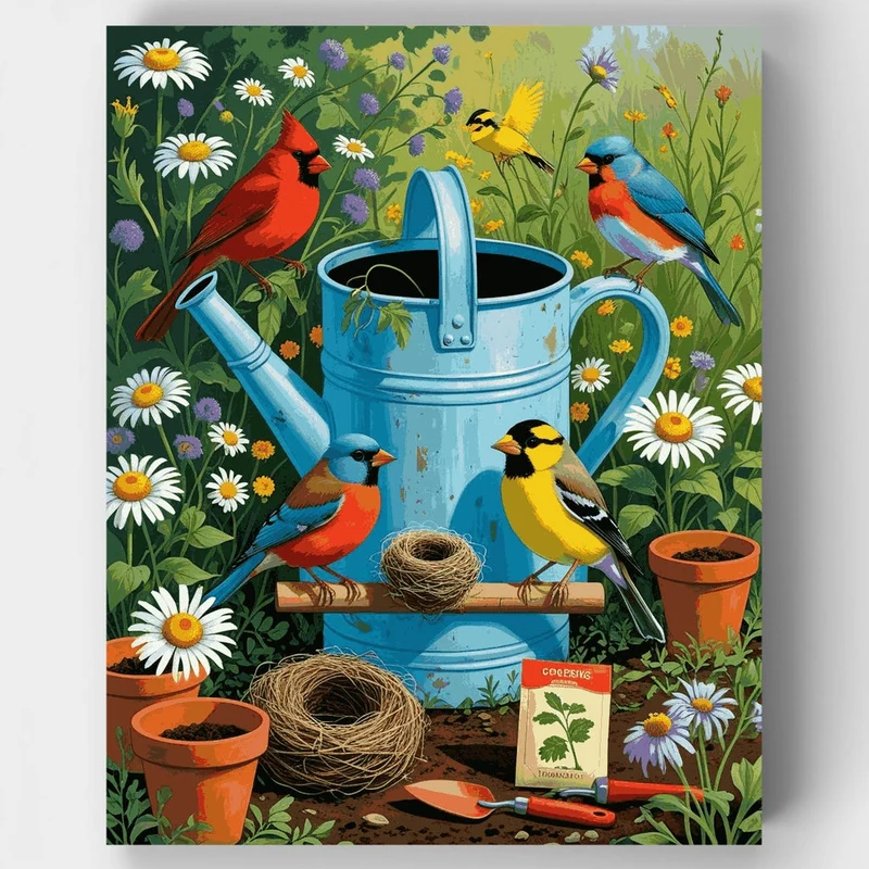 Garden Birds and Watering Can - Paint by Numbers Kit