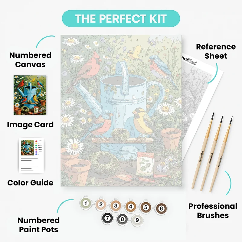 Garden Birds and Watering Can - Paint by Numbers Kit
