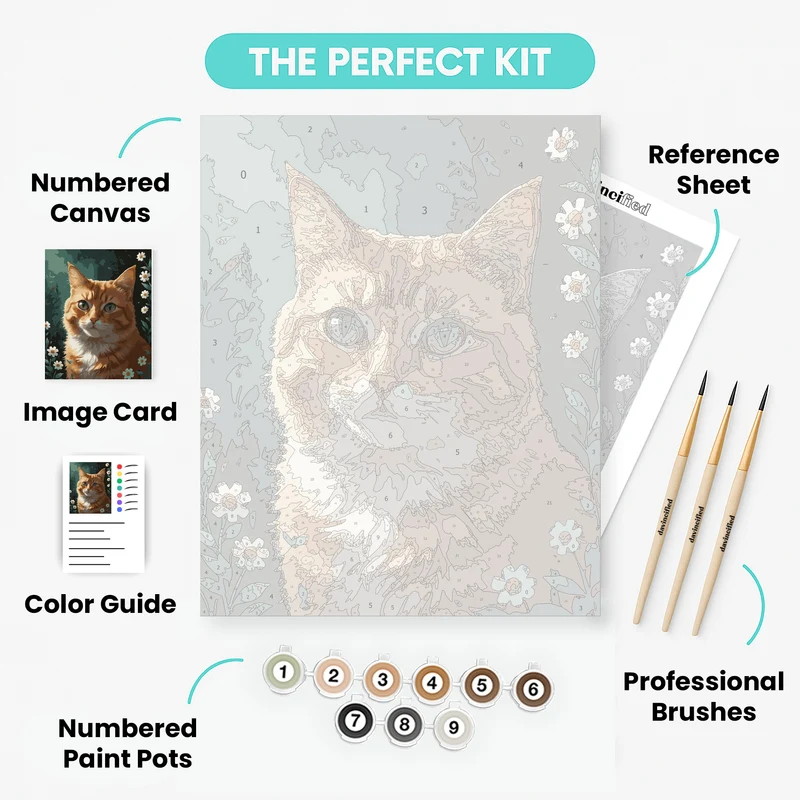 Orange Tabby Cat with Daisies - Paint by Numbers Kit