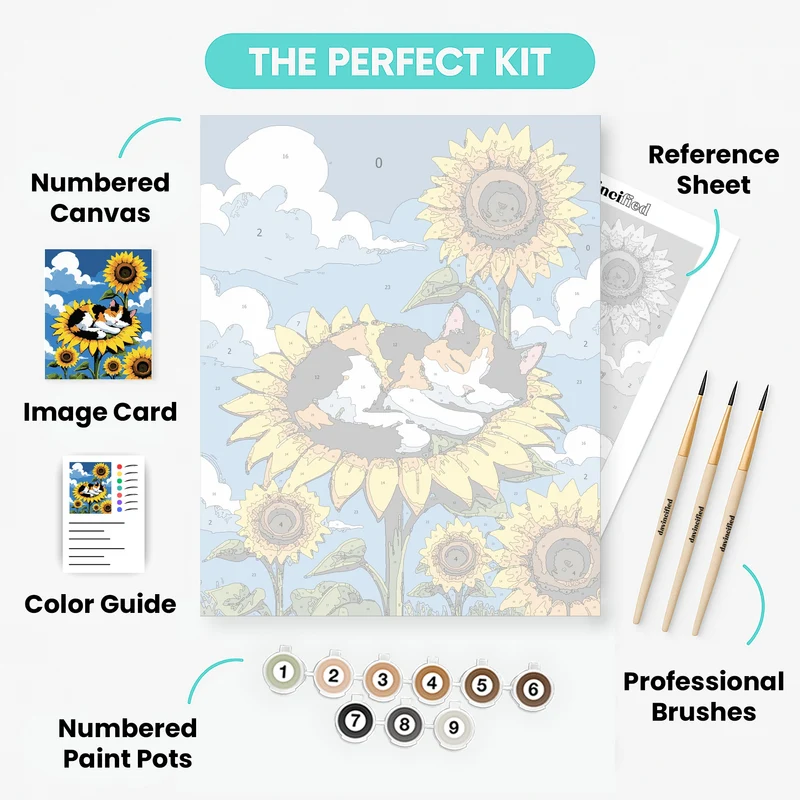 Sleeping Cat on Sunflower - Paint by Numbers Kit