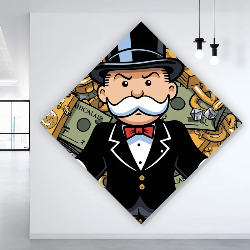 Aluminiumbild Reicher Mann Geldscheine Diamanten Kunst Raute