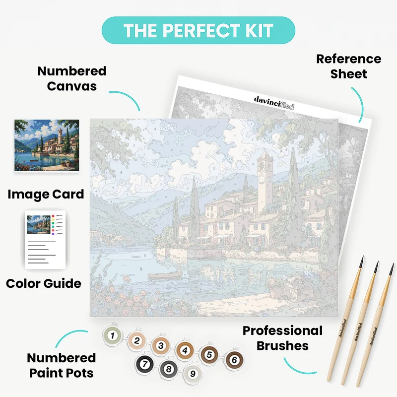 Mediterranean Lakeside Village - Paint by Numbers Kit