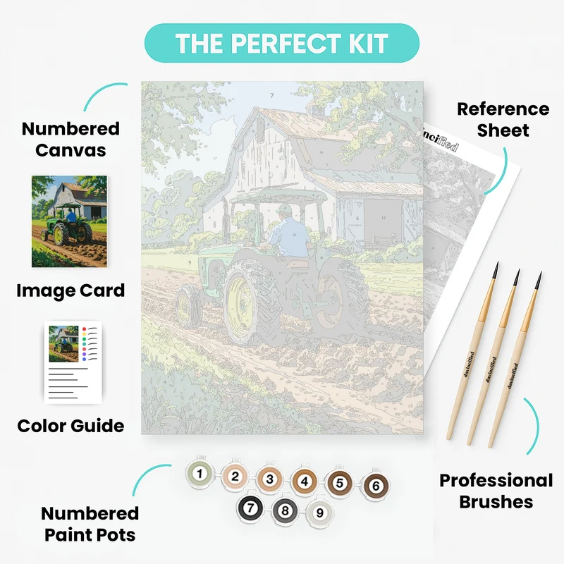 Farm Tractor Working the Fields - Paint by Numbers Kit