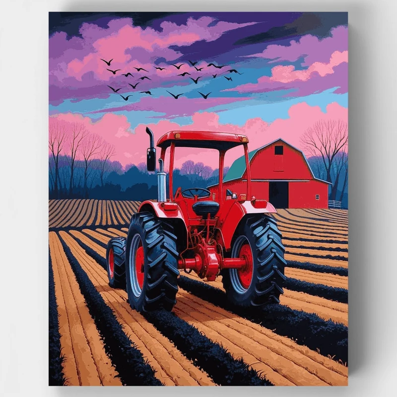 Farm Tractor at Sunset - Paint by Numbers Kit
