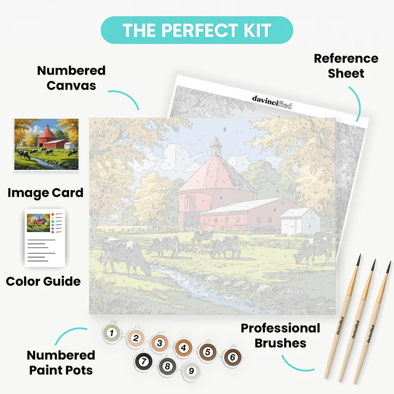 Pastoral Farm Scene with Dairy Cows - Paint by Numbers Kit