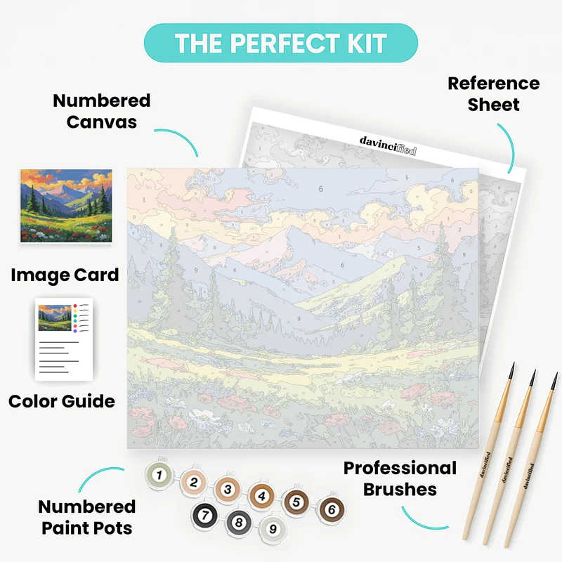 Alpine Meadow Mountain Landscape - Paint by Numbers Kit