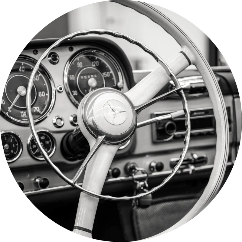 Aluminiumbild Vintage Auto Lenkrad Retro Look Kreis