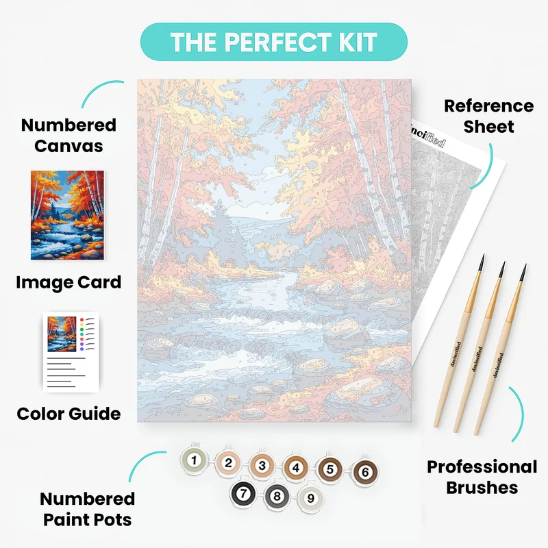 Autumn River Birch Forest - Paint by Numbers Kit