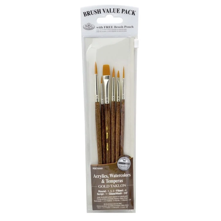 Royal and Langnickel Gold Taklon Brushes, Set of 6