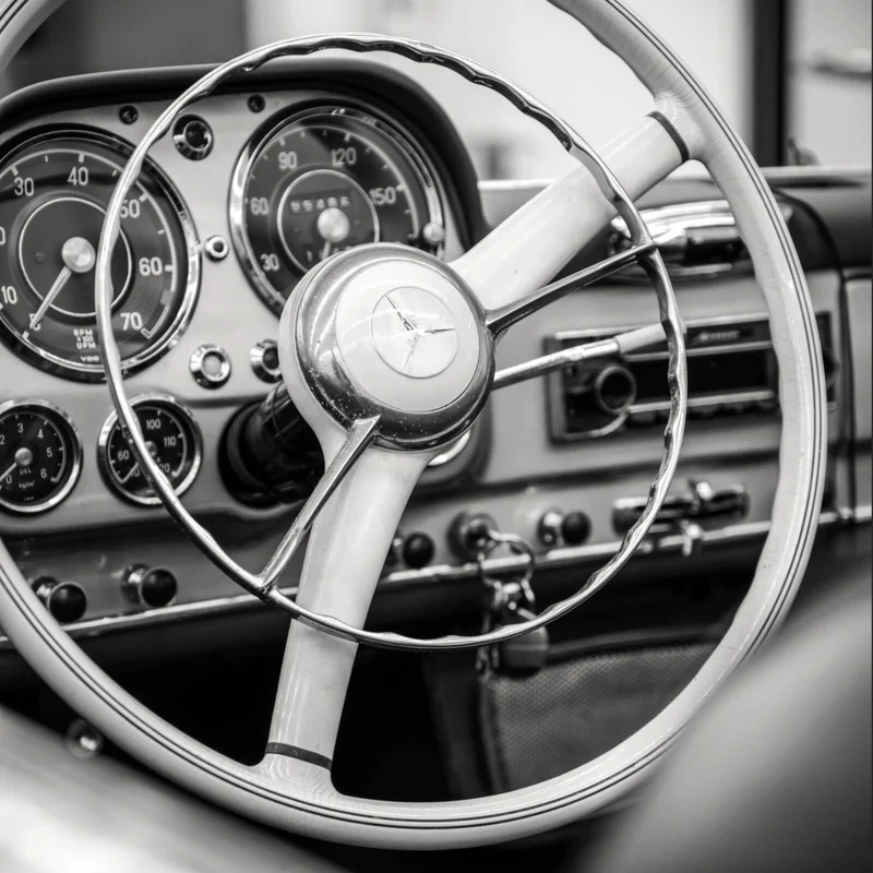 Leinwandbild Vintage Auto Lenkrad Retro Look Quadrat