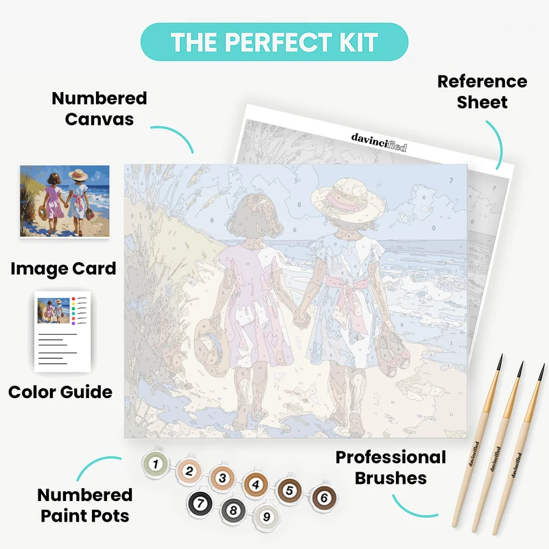 Two Girls Walking on Beach - Paint by Numbers Kit