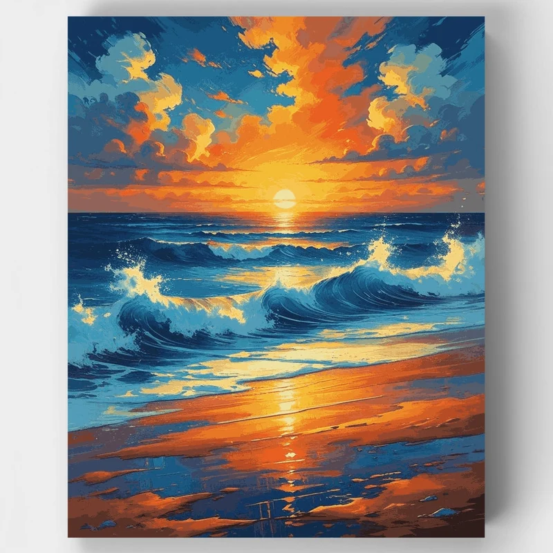 Vibrant Ocean Sunset Waves - Paint by Numbers Kit