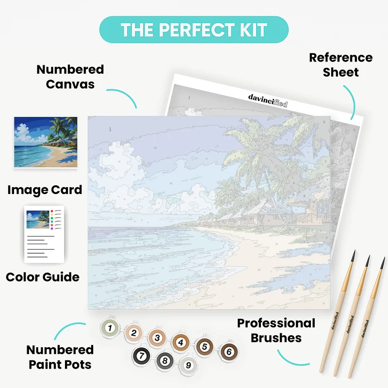 Tropical Beach Bungalows Paradise - Paint by Numbers Kit