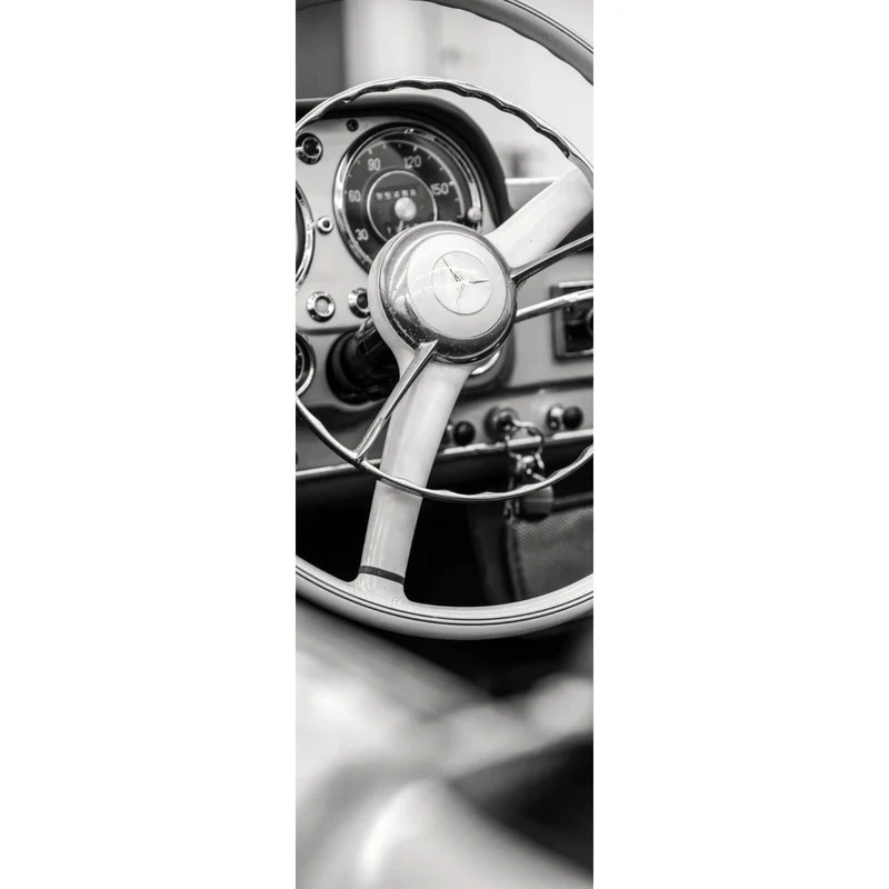 Leinwandbild Vintage Auto Lenkrad Retro Look Panorama Hoch