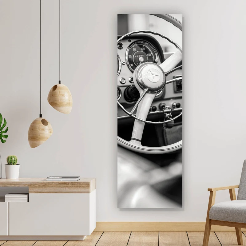 Poster Vintage Auto Lenkrad Retro Look Panorama Hoch