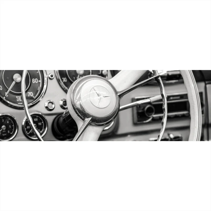 Spannrahmenbild Vintage Auto Lenkrad Retro Look Panorama