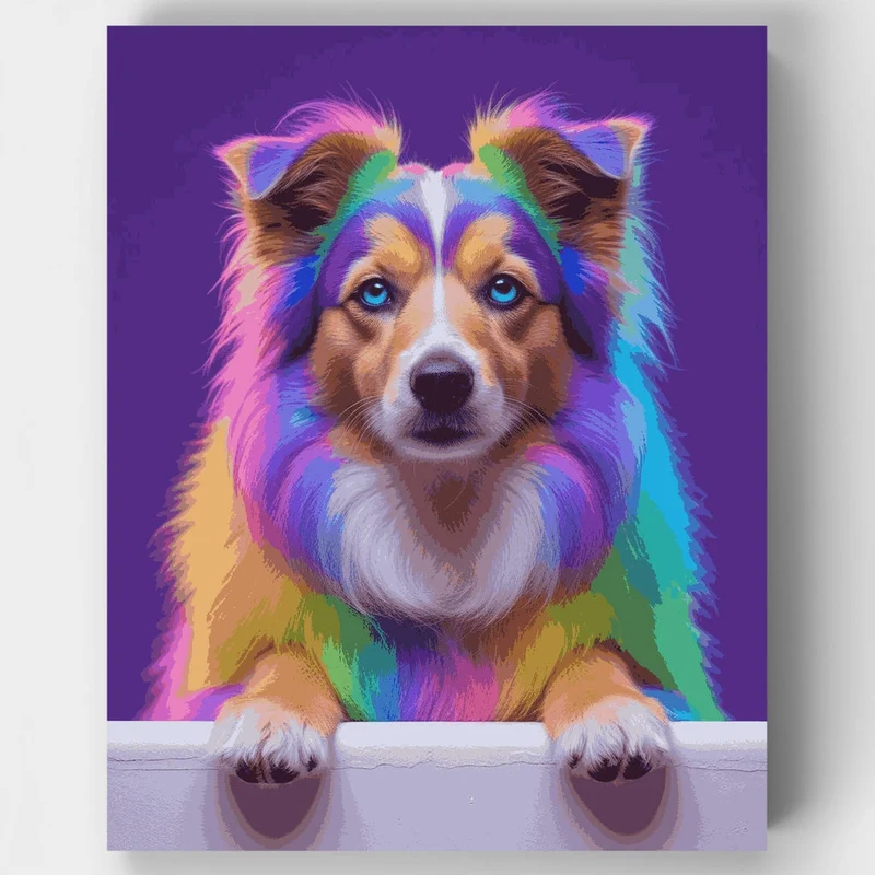 Colorful Rainbow Dog Portrait - Paint by Numbers Kit