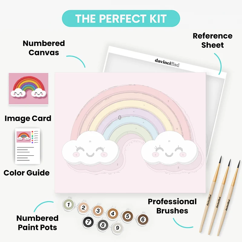 Cute Rainbow with Smiling Clouds - Paint by Numbers Kit