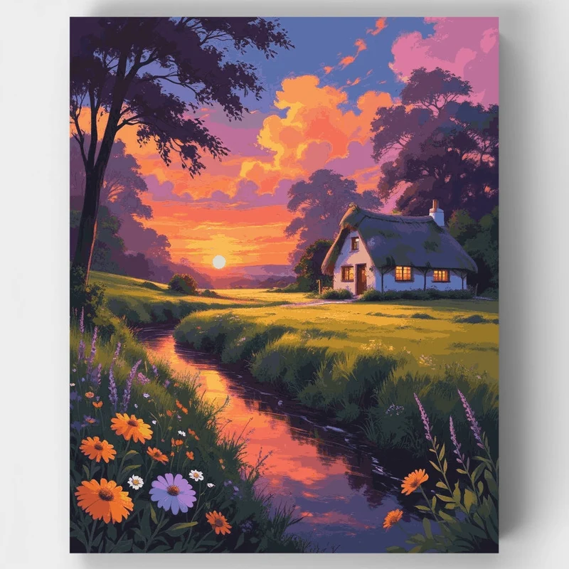 Enchanted Cottage Sunset - Paint by Numbers Kit