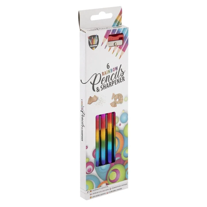 Rainbow Colored Pencils Set of 6 + Sharpener