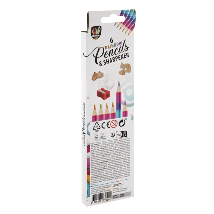 Rainbow Colored Pencils Set of 6 + Sharpener