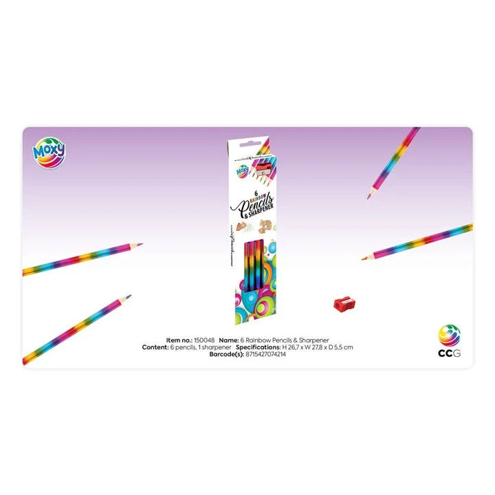 Rainbow Colored Pencils Set of 6 + Sharpener