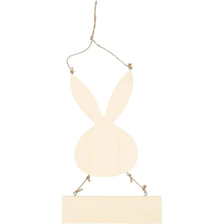 Wooden Rabbit Cutout with Sign for Decorating