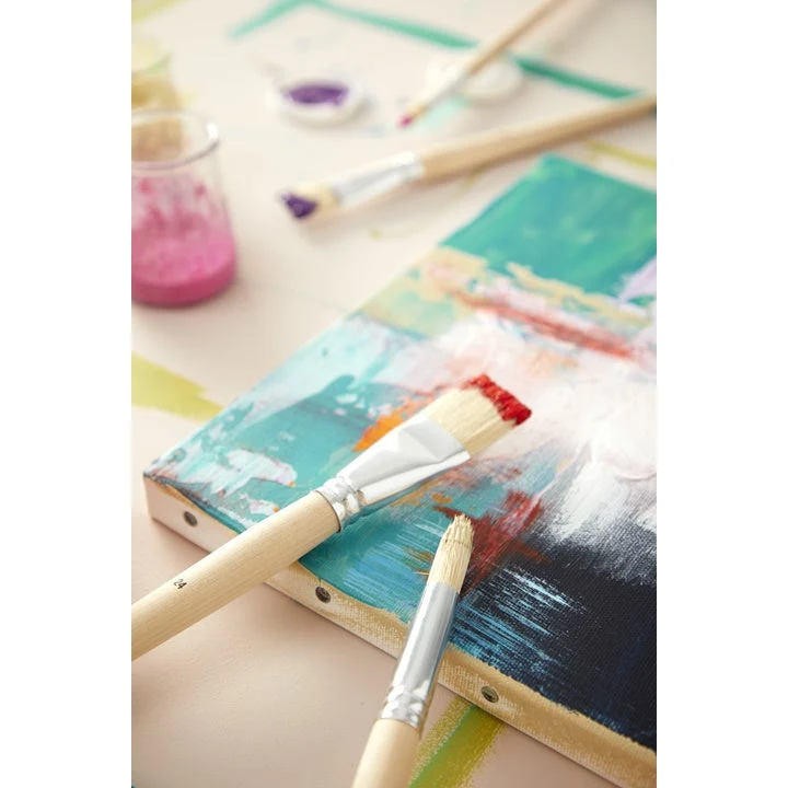 Pebeo Set of 8 Brushes, Bristle and Synthetic, Flat and Round, Long Handle
