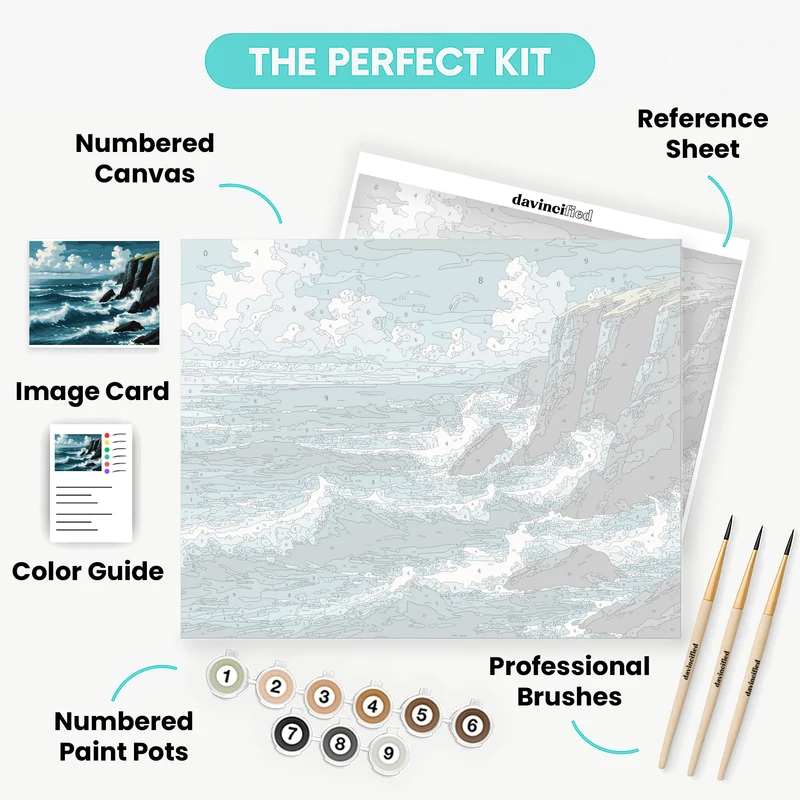 Dramatic Ocean Cliffs with Crashing Waves - Paint by Numbers Kit