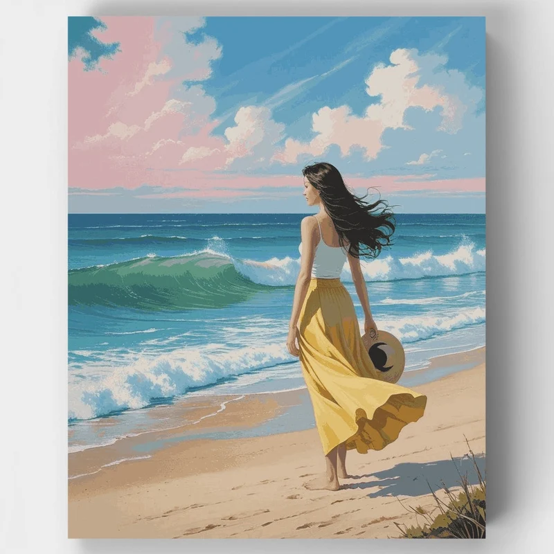 Woman Walking on Beach at Sunset - Paint by Numbers Kit