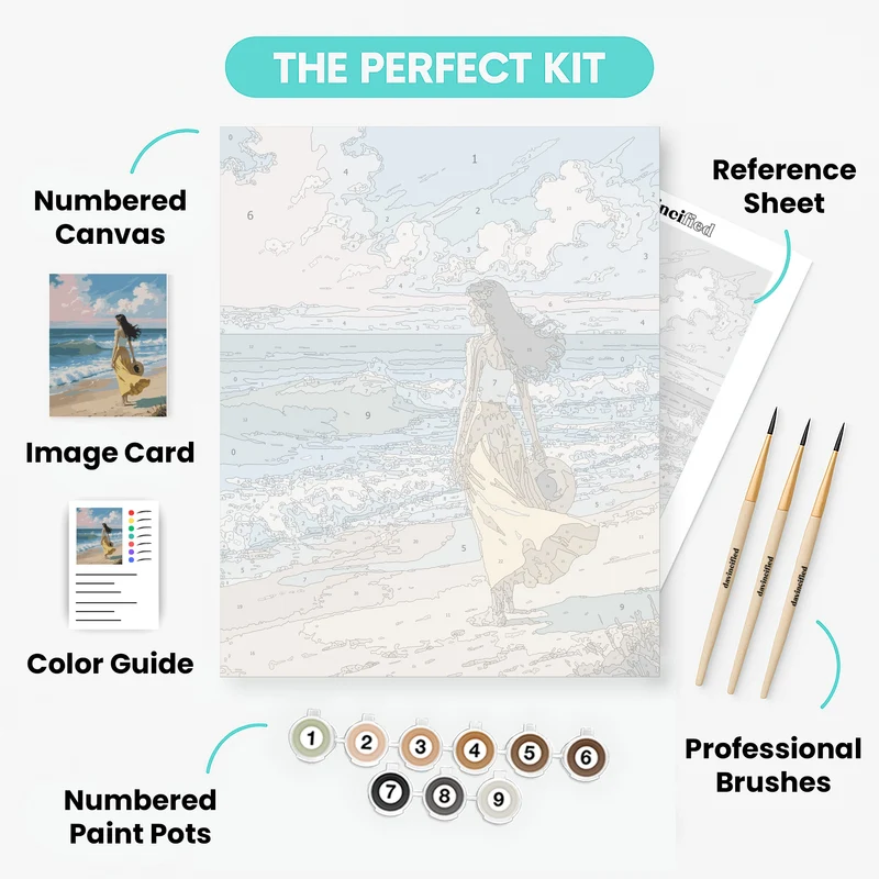 Woman Walking on Beach at Sunset - Paint by Numbers Kit