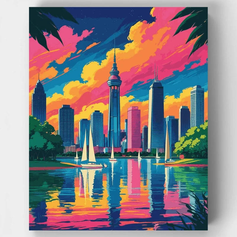 Vibrant City Harbor Sunset - Paint by Numbers Kit