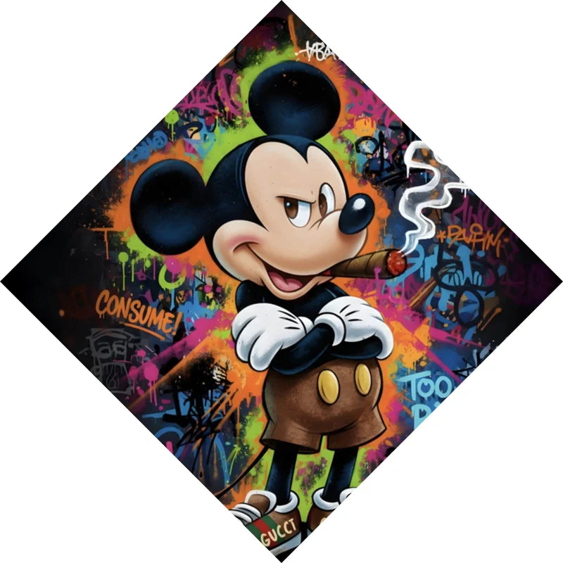 Acrylglasbild Rauchende Maus auf Graffitiwand Raute